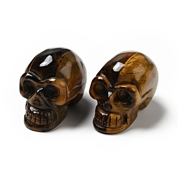 

PandaHall Halloween Natural Tiger Eye Display Decorations, Home Decorations, Skull, 35~37x30~31x48~50.5mm Tiger Eye Skull