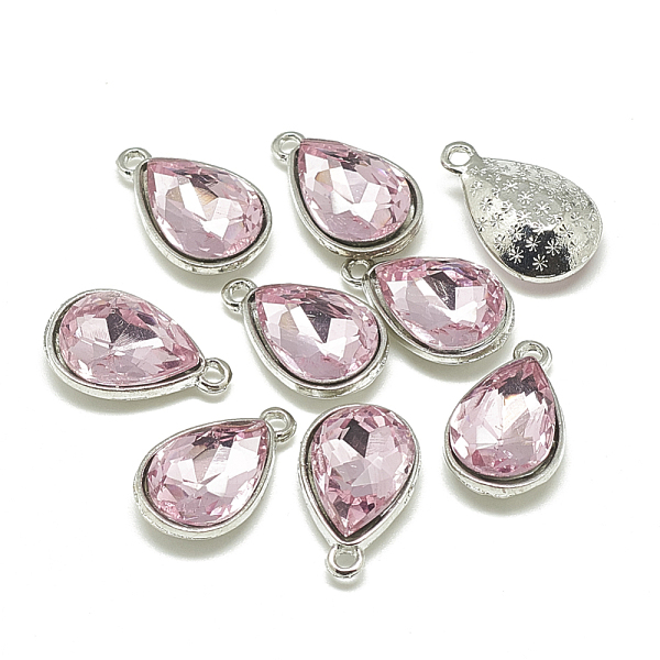 

PandaHall Alloy Glass Pendants, Faceted, teardrop, Platinum, Pearl Pink, 19x12x6mm, Hole: 1.5mm Alloy+Glass Teardrop Pink