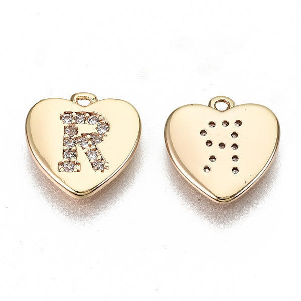 

PandaHall Brass Micro Pave Clear Cubic Zirconia Charms, Nickel Free, Real 18K Gold Plated, Flat Heart, Letter.R, 10x10x1mm, Hole: 1mm...
