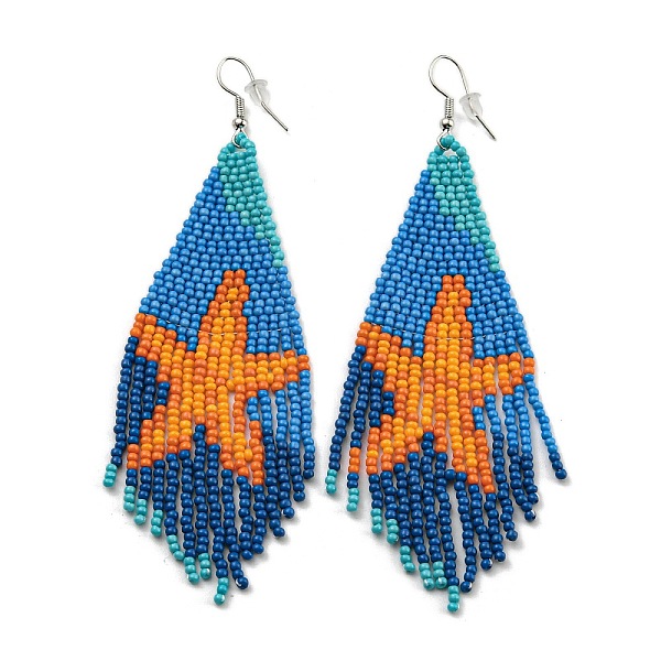 

PandaHall Boho Summper Beach Seed Bead Sea Animal Tassel Earrings, Iron Dangle Earring for Women, Colorful, Starfish, 108x35mm Seed Beads...