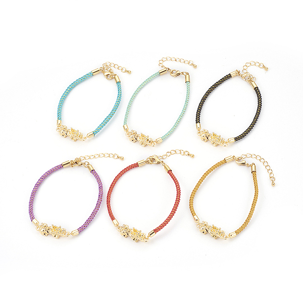 

PandaHall Brass Links Bracelets, with Nylon Cord, Pi Xiu, Long-Lasting Plated, Real 24K Gold Plated, Mixed Color, 7-7/8 inch(20cm), 2~3mm..., Multicolor