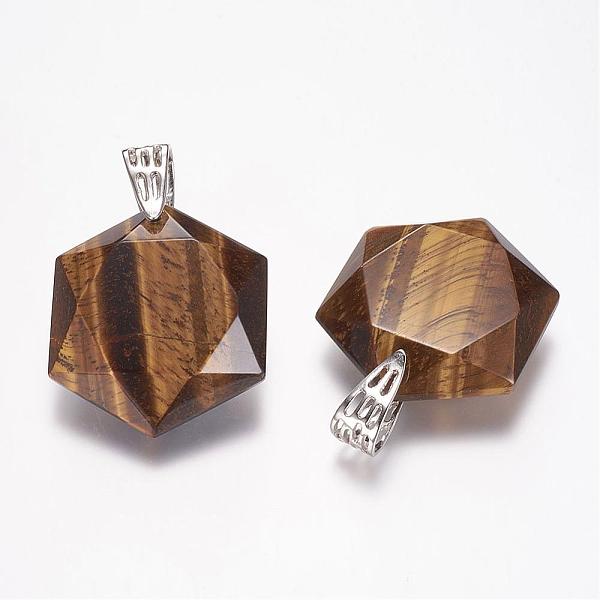 

PandaHall Natural Tiger Eye Gemstone Pendants, Faceted, Hexagram, Platinum, 41x28x9mm, Hole: 5x9mm Tiger Eye Star