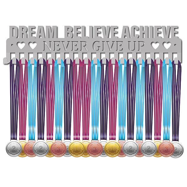 

PandaHall CREATCABIN Medal Holder Display Hanger Rack Sports Dream Believe Achieve Never Give Up Metal Wall Mount with 20 Hooks for Race...