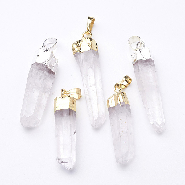 

PandaHall Natural Quartz Crystal Pendants, Rock Crystal, with Brass Findings, Nugget, Mixed Color, 30~75x5~15mm, Hole: 8x5mm Quartz Crystal..., White