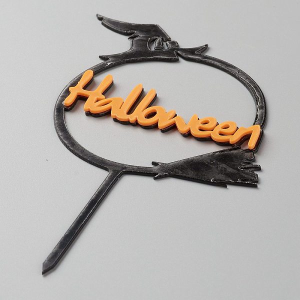 PandaHall Acrylic Halloween Word Cake Insert Card Decoration, for Halloween Cake Decoration, Orange, 140x95x1mm Acrylic Word Orange