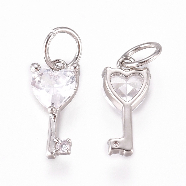 

PandaHall Brass Charms, with Micro Pave Cubic Zirconia and Jump Rings, Key, Clear, Mixed Color, 11.5x5.5x3mm, Hole: 3.5mm Brass+Cubic...