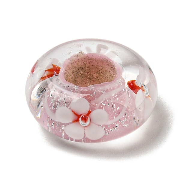 

PandaHall Glass European Beads, Large Hole Beads, Rondelle, Misty Rose, 15x6.50mm,Hole:5.50mm Glass Rondelle