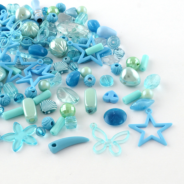 

PandaHall Acrylic Beads, Mixed Shapes, Light Sky Blue, 5.5~28x6~20x3~11mm, Hole: 1~5mm Acrylic Mixed Shapes