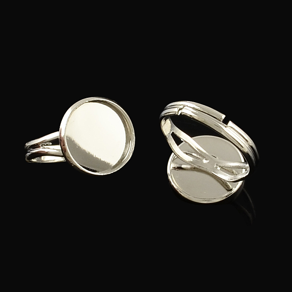 

PandaHall Adjustable Brass Ring Components, Pad Ring Findings, with Flat Round Cabochon Bezel Settings, Platinum, Tray: 12mm, 17mm Brass
