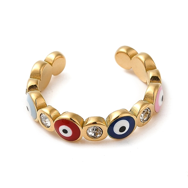 

PandaHall Vacuum Plating 304 Stainless Steel Enamel Evil Eye Open Cuff Rings, Colorful, Inner Diameter: 17~17.5mm 304 Stainless Steel Evil...