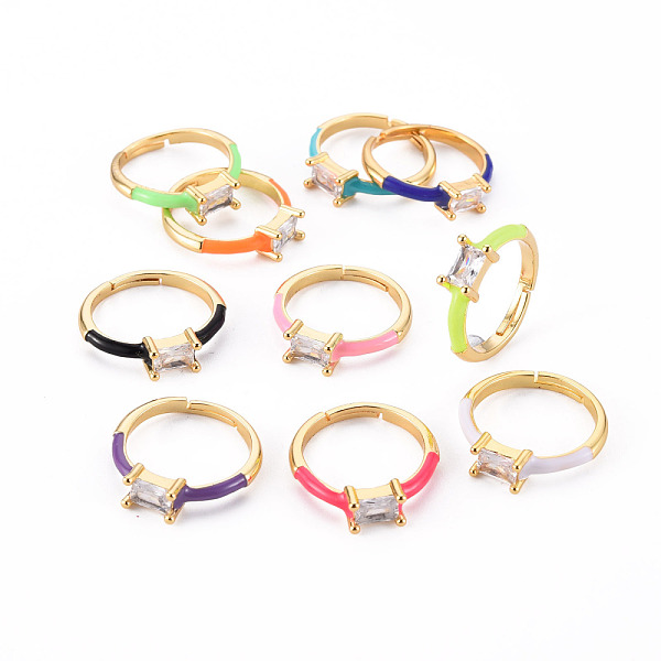 

PandaHall Adjustable Brass Micro Pave Clear Cubic Zirconia Finger Rings, with Enamel, Cadmium Free & Nickel Free & Lead Free, Rectangle..., Multicolor