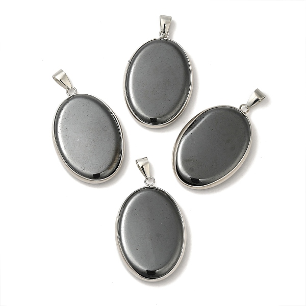 

PandaHall Synthetic Non-magnetic Hematite Pendants, Oval Charms with Platinum Plated Metal Findings, 39.5x26x6mm, Hole: 7.6x4mm Non-magnetic...