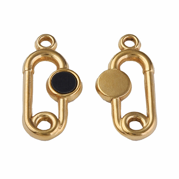 

PandaHall 304 Stainless Steel Pendants, with Dyed Black Shell, Oval, Golden, 20x10x2mm, Hole: 1.6mm Stainless Steel+Shell Oval Black
