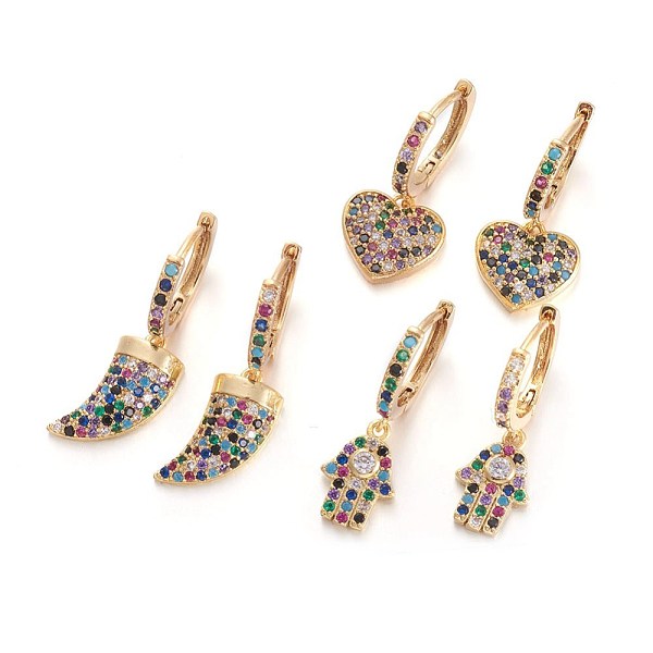 

PandaHall Brass Leverback Earrings, with Cubic Zirconia, Mixed Shapes, Colorful, Golden, 25~30.5mm, Pin: 1mm Cubic Zirconia
