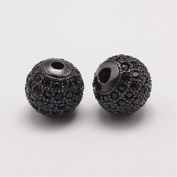 

PandaHall Brass Micro Pave Cubic Zirconia Beads, Round, Gunmetal, 10x9.5mm, Hole: 2mm Brass+Cubic Zirconia Round