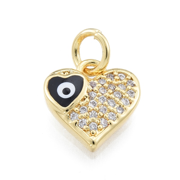 

PandaHall Brass Micro Pave Clear Cubic Zirconia Charms, with Enamel and Jump Rings, Golden, Heart with Evil Eye, Black, 10x10x2.5mm, Hole...