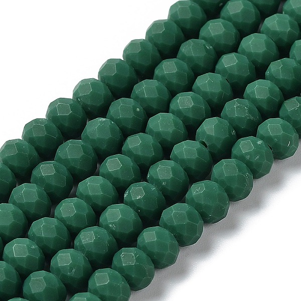 

PandaHall Glass Beads Strands, Faceted, Frosted, Rondelle, Dark Green, 2.5mm, Hole: 1mm, about 145~150pcs/strand, 34~35cm Glass Rondelle