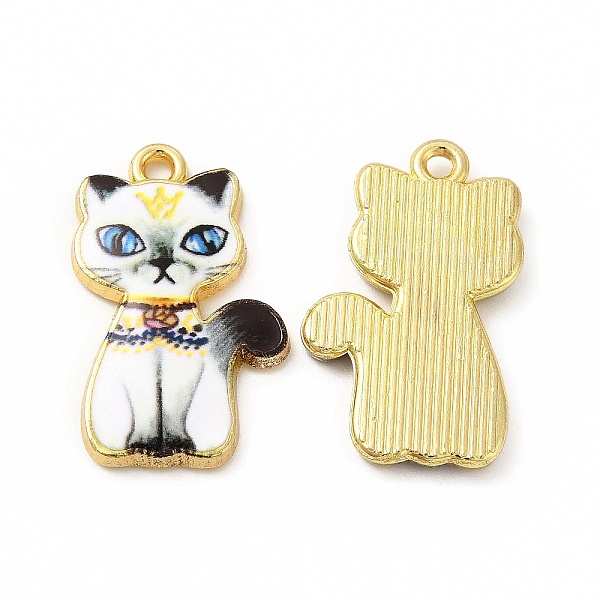 

PandaHall Rack Plating Alloy Pendants, Printed, Lead Free & Cadmium Free & Nickel Free, Cat Charm, Light Gold, White, 23x14x2mm, Hole: 1.6mm...