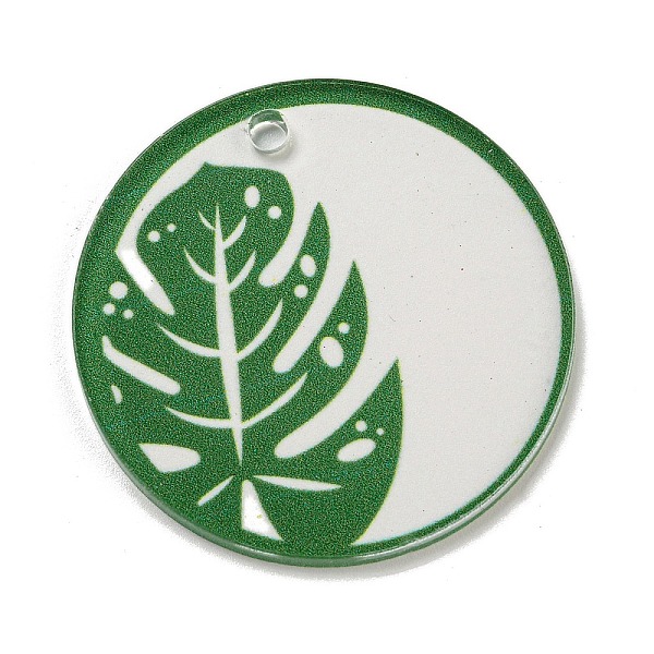 

PandaHall Opaque Acrylic Pendants, Flat Round with Leaf, Green, 45x3mm, Hole: 3.5mm Acrylic Flat Round Green