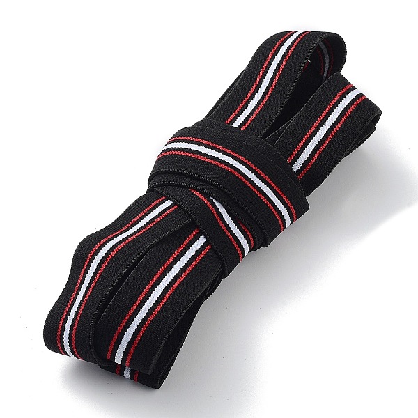 PandaHall Flat Striped Elastic Rubber Cord/Band, Webbing Garment Sewing Accessories, Black, 25mm Elastic Fibre Flat Black