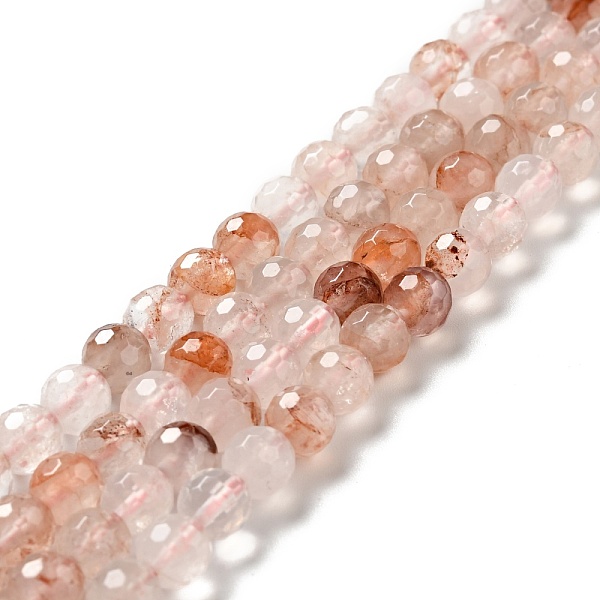 PandaHall Natural Hematoid Quartz/Ferruginous Quartz Beads Strands, Faceted(128 Facets), Round, 6.5mm, Hole: 1mm, about 59~65pcs/strand...