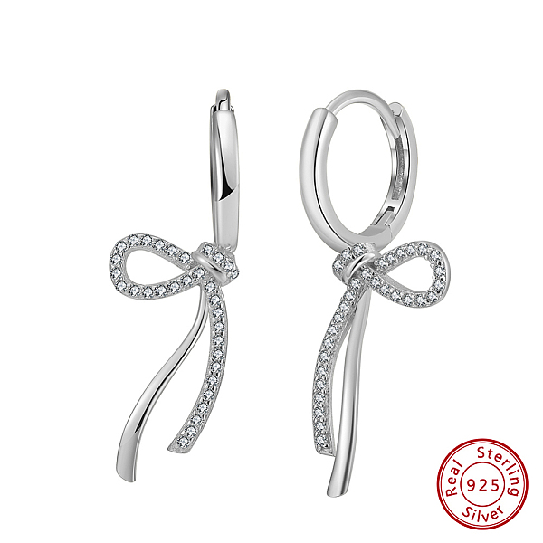 925 Sterling Silver Micro Pave Clear Cubic Zirconia Hoop Earrings