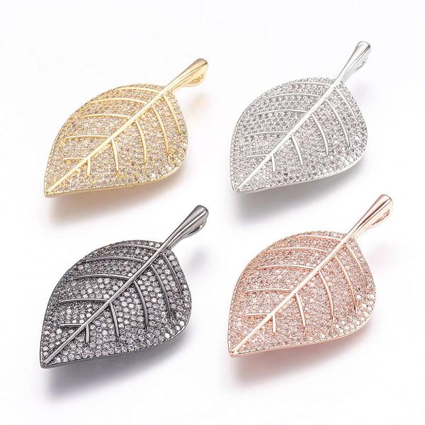 

PandaHall Brass Micro Pave Cubic Zirconia Pendants, Leaf, Mixed Color, 41.5x23x5mm, Hole: 2x4mm Brass+Cubic Zirconia Leaf Multicolor