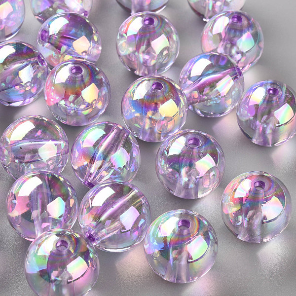 

PandaHall Transparent Acrylic Beads, AB Color Plated, Round, Lilac, 20x19mm, Hole: 3mm, about 111pcs/500g Acrylic Round Purple