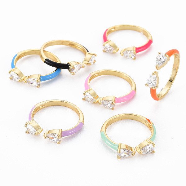 

PandaHall Bowknot Brass Micro Pave Clear Cubic Zirconia Enamel Cuff Rings, Real 16K Gold Plated Enamel Open Rings, Nickel Free, Mixed Color..., Multicolor