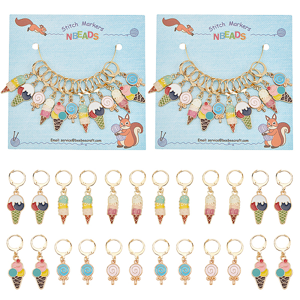 

PandaHall 12Pcs 6 Style Alloy Enamel Lollipop Ice Cream Charm Locking Stitch Marker, with 304 Stainless Steel Leverback Earring Findings..., Multicolor