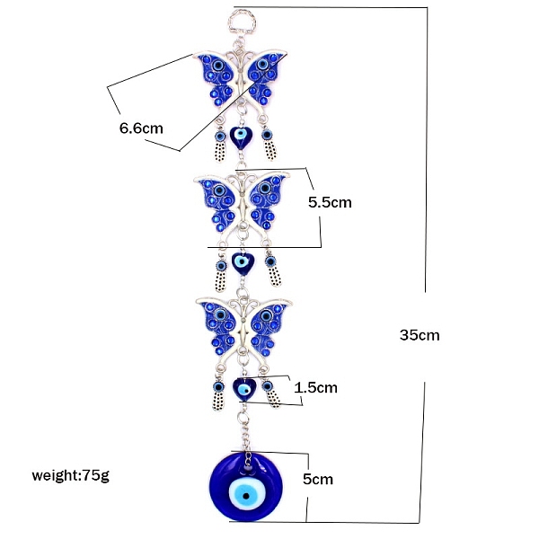 

PandaHall Alloy & Lampwork Turkish Blue Evil Eye Butterfly Hanging Ornament, for Home Window Office Car, Antique Silver, 75mm Alloy...