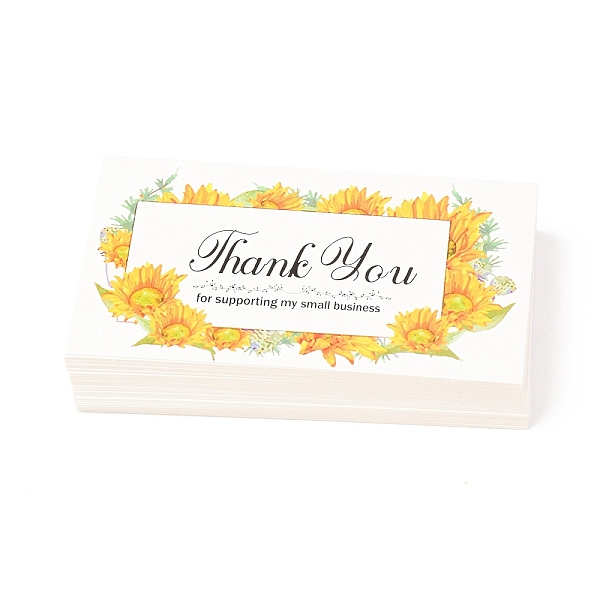 

PandaHall Thank You for Supporting My Business Card, for Decorations, Rectangle with Sunflower Pattern, Yellow, 90x50x0.4mm, 50pcs/bag Paper...
