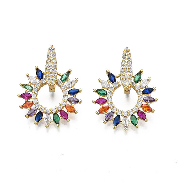

PandaHall Cubic Zirconia Flower Dangle Hoop Earrings, Gold Plated Brass Jewelry for Women, Colorful, 26x20.5mm, Pin: 1mm Cubic Zirconia..., Multicolor