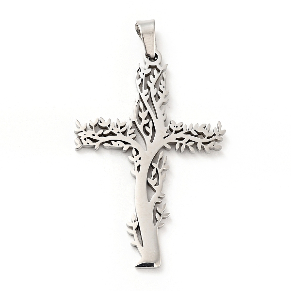 

PandaHall 201 Stainless Steel Pendants, Cross with Tree, Stainless Steel Color, 47x31.5x2mm, Hole: 6.5x4mm 201 Stainless Steel Cross
