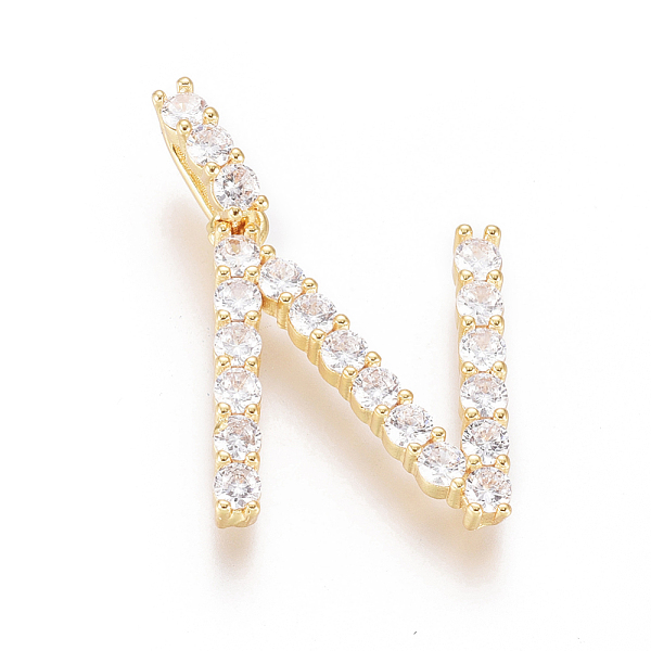 

PandaHall Golden Plated Brass Micro Pave Clear Cubic Zirconia Pendants, Long-Lasting Plated, Letter, Letter.N, 23.5x18.5x3.5mm, Hole...