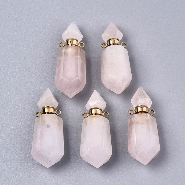 

PandaHall Faceted Natural Rose Quartz Pendants, Openable Perfume Bottle, with Golden Tone Brass Findings, Hexagon, 40~41.5x15x13.5mm, Hole...