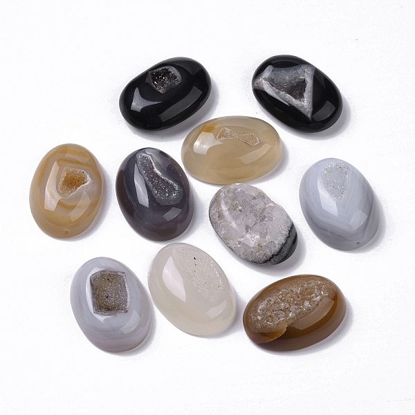 

PandaHall Natural Druzy Agate Cabochons, Half Oval, 35x25x11~12mm Natural Agate Oval