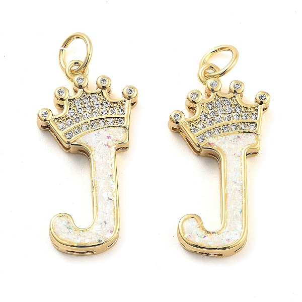 

PandaHall Brass Micro Pave Clear Cubic Zirconia Pendants, with Synthetic Opal, Real 18K Gold Plated, with Jump Ring, Letter J...