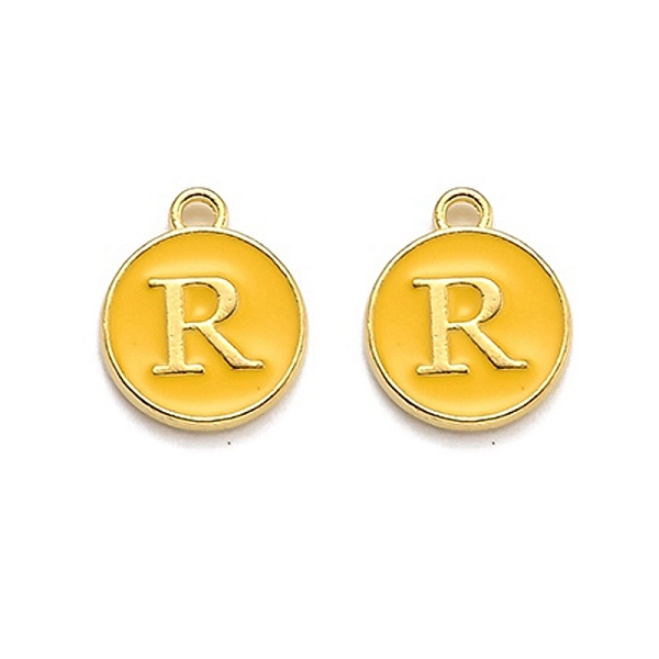 

PandaHall Golden Plated Alloy Enamel Charms, Enamelled Sequins, Flat Round with Alphabet, Letter.R, Yellow, 14x12x2mm, Hole: 1.5mm...