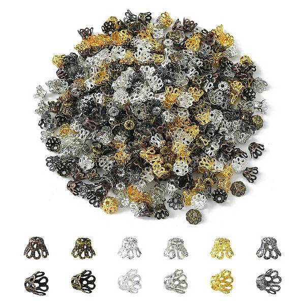 

PandaHall 600PCS 6Colors Iron Bead Caps, Mixed Color, 6x4.5mm, 100pcs/color Iron