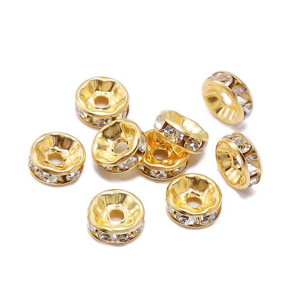 

PandaHall Rondelle Brass Rhinestone Spacer Beads, Crystal, 6mm, Hole: 1.7mm Brass+Rhinestone Rondelle Clear