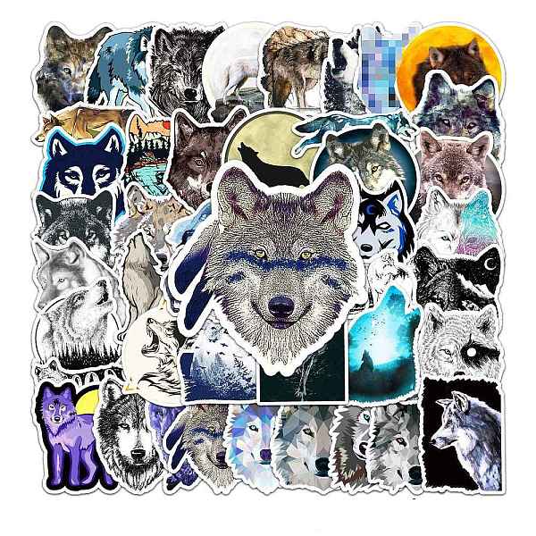 

PandaHall 50Pcs PVC Cartoon Stickers, Self-adhesive Animal Decals, for Suitcase, Skateboard, Refrigerator, Helmet, Mobile Phone Shell, Wolf...