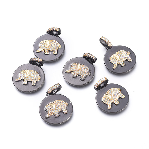 

PandaHall Brass Micro Pave Cubic Zirconia Pendants, Long-Lasting Plated, Cadmium Free & Lead Free & Nickel Free, Flat Round with Elephant..., Clear