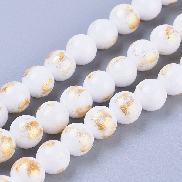 

PandaHall Natural Mashan Jade Beads Strands, with Gold Foil, Dyed, Round, White, 10mm, Hole: 1.4mm, about 39pcs/strand, 15.55 inch(39.5cm)...