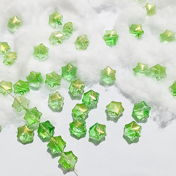 

PandaHall Transparent Glass Beads, Christmas Snowflake, Light Green, 11.5x10.5x7.5mm, Hole: 1mm Glass Snowflake