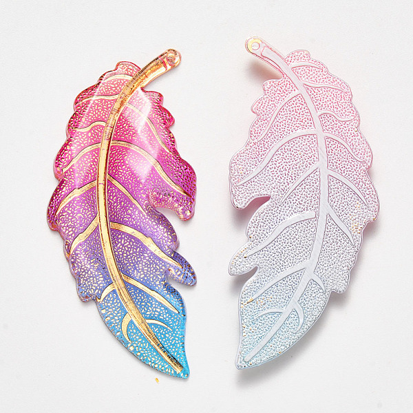 

PandaHall Transparent Acrylic Big Pendants, with Plated Bottom, Leaf, Deep Pink, 61.5x27x4mm, Hole: 1.2mm Acrylic Leaf Pink