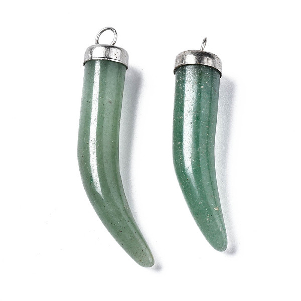 

PandaHall Natural Aventurine Pendants, with Platinum Iron Findings, Little Pepper, 34~39x6~7mm, Hole: 2.5mm Aventurine Horn