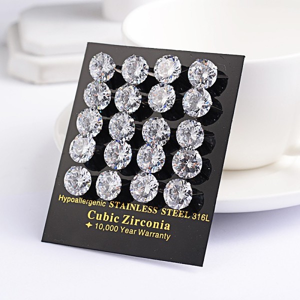 

PandaHall Flat Round Cubic Zirconia Stud Earrings, with 304 Stainless Steel Pins, Stainless Steel Color, 3mm, Pin: 0.9mm Cubic Zirconia
