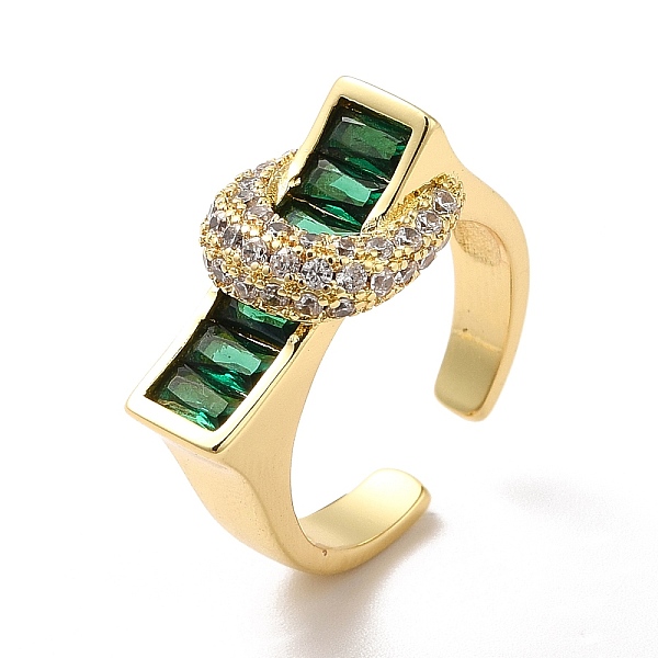 

PandaHall Cubic Zirconia Rectangle with Moon Open Cuff Ring, Real 18K Gold Plated Brass Jewelry for Women, Green, US Size 7 1/2(17.7mm)...