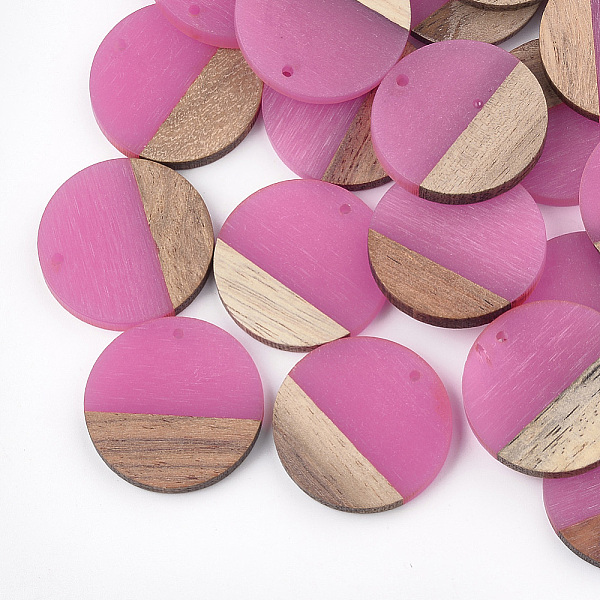 

PandaHall Resin & Wood Pendants, Flat Round, Hot Pink, 28.5x3.5~4mm, Hole: 1.5mm Resin+Wood Flat Round Pink